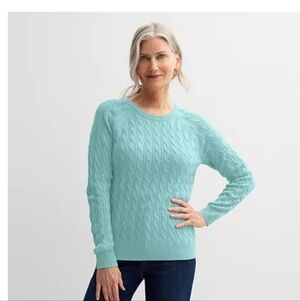 Croft & Barrow The Extra Soft Cabled Crew Neck Sweater Barefoot Beach Large EUC